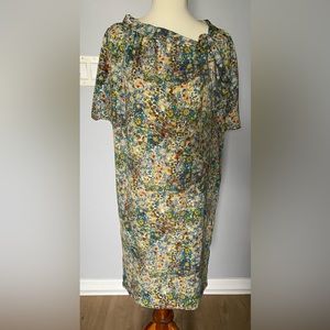 Rachel Roy Dress Women Size XS Wedge Style Tie Neck Cold Shoulder Abstract Print